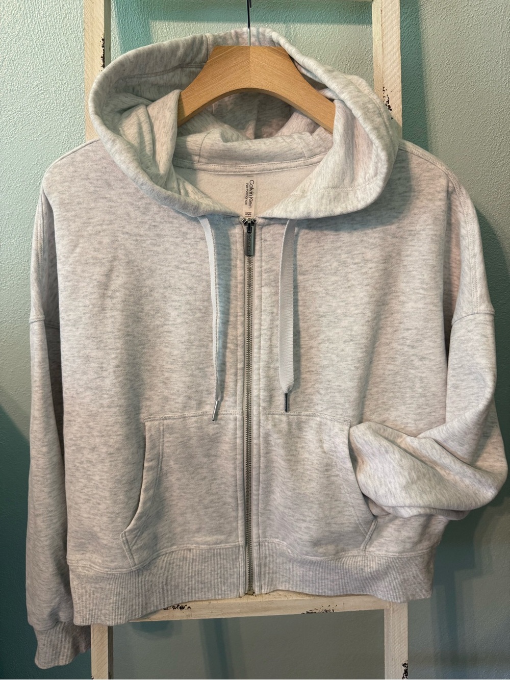 Calvin Klein Performance Light Gray Zip-Up Crop Hoodie Women Size L